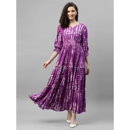 Raiyani Enterprise Tie & Dyed Tiered V-Neck Fit & Flare Maxi Dress-picture-34