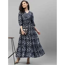 Raiyani Enterprise Tie & Dyed Tiered V-Neck Fit & Flare Maxi Dress-picture-32