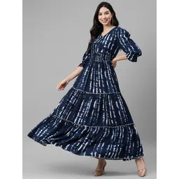 Raiyani Enterprise Tie & Dyed Tiered V-Neck Fit & Flare Maxi Dress-picture-15
