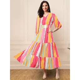 Raiyani Enterprise Women Colourblocked Smocked Tiered Fit & Flare Maxi Dress-picture-31