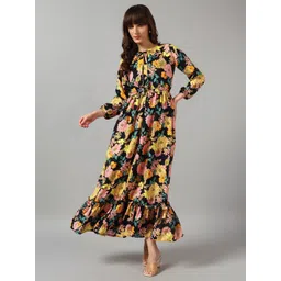 Raiyani Enterprise Women Floral Printed Tie-Up Neck Tiered Fit & Flare Maxi Dress-picture-37