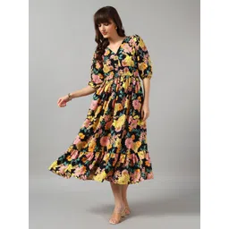 Raiyani Enterprise Women Floral Printed Tiered Fit and Flare Midi Dress-picture-27
