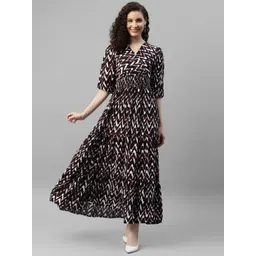 Raiyani Enterprise Women Geometric Print V-Neck Fit & Flare Maxi Dress-picture-18
