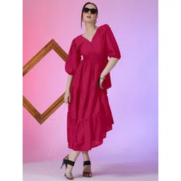 Raiyani Enterprise Women Solid V-Neck Tiered Flared Maxi Dress-picture-13