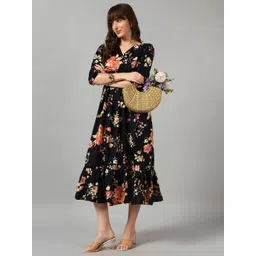 Raiyani Enterprise Women Tiered Floral Printed V-Neck Casual Dress-picture-17