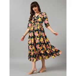 Raiyani Enterprise Women Tiered Floral Printed V-Neck Casual Dress-picture-18