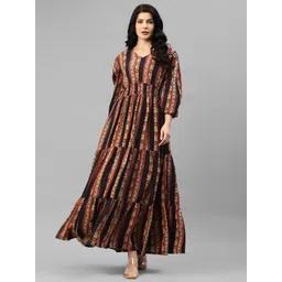 Raiyani Fashion Ethnic Motifs Printed Tiered V-Neck Fit & Flare Maxi Dress-picture-40