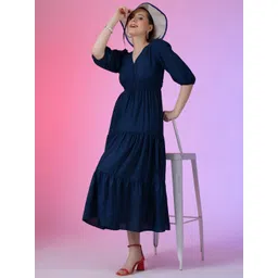 Raiyani Fashion V-Neck Puff Sleeves Tiered Fit & Flare Maxi Dress-picture-12