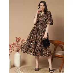Raiyani Fashion Women Floral Printed Flared Sleeve Fit & Flare Midi Dress-picture-11