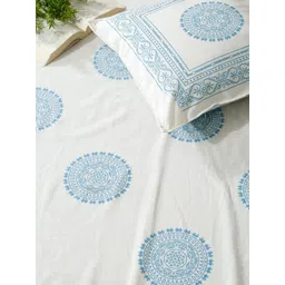 Rajasthan Decor White & Blue Printed Pure Cotton 210 TC Bedsheet Set 2.5 m x 2.7 m-picture-13