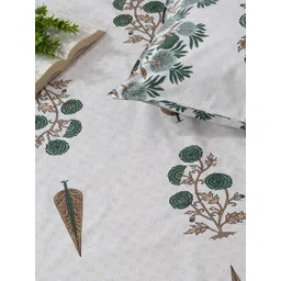 Rajasthan Decor White & Green Floral 144 TC Cotton Single Bedsheet Set 1.50 m x 2.25 m-picture-22