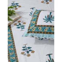 Rajasthan Decor White & Green Floral Cotton 144 TC Single Bedsheet Set-1.50 m x 2.25 m-picture-20