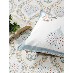 Rajasthan Decor White & Green Floral Cotton 210 TC Super King Bedsheet Set-2.70 m x 2.70 m-picture-10