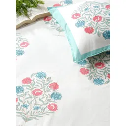 Rajasthan Decor White & Pink Floral 210 TC Cotton Super King Bedsheet Set 2.50 m x 2.70 m-picture-34