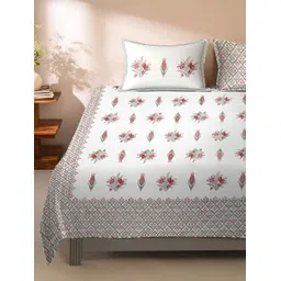 Rajasthan Decor White & Pink Floral 220 TC King Bedsheet with 2 Pillow Covers-picture-38