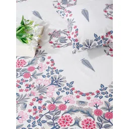 Rajasthan Decor White & Pink Floral Cotton 210 TC Super King Bedsheet Set-2.50 m x 2.70 m-picture-23