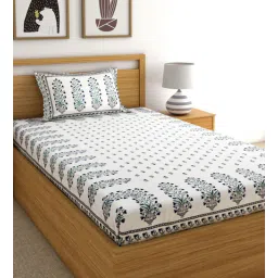rajasthan decor White Traditional 144 TC Cotton 1 Single Bedhseet with 1 Pillow Cover-picture-26