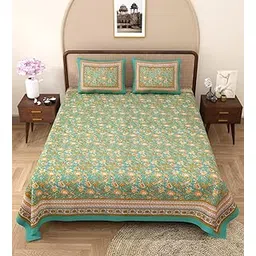 RajasthaniKart Pure Cotton 180 TC King Size BEDSHEET with 2 Pillow Cover - 90X108 (Suitable for King Size Bed Sheet or Double Bed, Green) PSP 118-picture-18