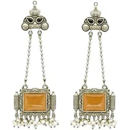 rajat sundari Brass Oxidized Rectangle Earrings for Women | Long Ethnic Dangler Earrings with Beads | Traditional Jewellery-picture-50