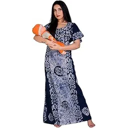 rajeraj Cotton Woman Home Maternity/Feeding/Nursing Nighty/Night Gown with Hidden Zip Blue-picture-18