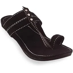 rajeraj Men's Ethnic Footwear/Kolhapuri Chappal/Velvet Flat/Stylish & Comfortable-BLACK-picture-16