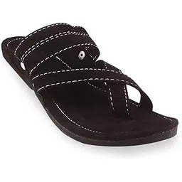 rajeraj Men's Ethnic Footwear/Kolhapuri Chappal/Velvet Flat/Stylish & Comfortable-BLACK1-picture-20