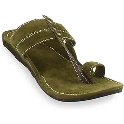 rajeraj Men's Ethnic Footwear/Kolhapuri Chappal/Velvet Flat/Stylish & Comfortable-GREEN-picture-31