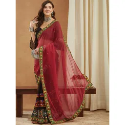 RAJGRANTH Ethnic Motifs Embroidered Mirror Work Pure Georgette Heavy Work Saree-image-16