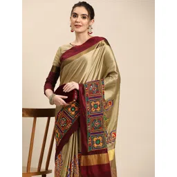 RAJGRANTH Ethnic Motifs Kutchi Embroidery Silk Cotton Heavy Work Banarasi Saree-picture-38