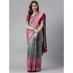 RAJGRANTH Grey & Pink Ethnic Motifs Woven Design Zari Banarasi Saree-picture-30