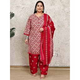 Rajnandini Plus Size Geometric Printed V-Neck Straight Kurtia Wth Salwar And Dupatta-picture-39