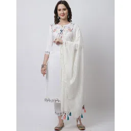 Rajnandini Women Floral Embroidered Thread Work Pure Cotton Kurta with Trousers & Dupatta-picture-33