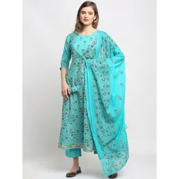Rajnandini Women Floral Printed Gotta Patti Pure Cotton Kurta With Trousers & Dupatta-picture-14