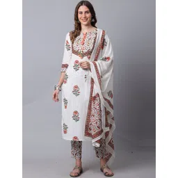 Rajnandini Women Floral Printed Pure Cotton Kurta with Trousers & Dupatta-picture-13