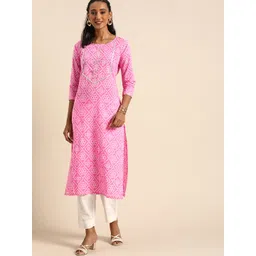 Rajnandini Women Pink & White Bandhani Printed Kurta-picture-38