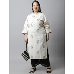 Rajnandini Women Plus Size Off White Floral Embroidered Pathani Kurta-picture-15
