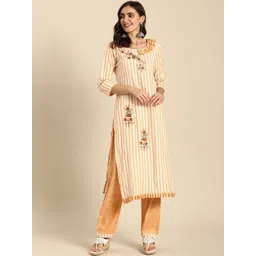 Rajnandini Women White Embroidered Regular Thread Work Pure Cotton Kurta with Trousers-picture-13