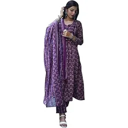 rajnandini Women's Cotton Blend Jaipuri Printed Kurta & Pant With Dupatta (JOPLST218F-P_Wine & Beige_P)-picture-13