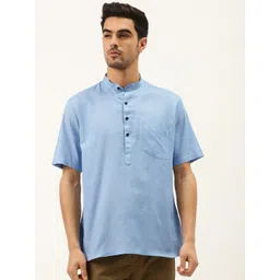 RAJUBHAI HARGOVINDAS Band Collar Short Sleeves Linen Straight Short Kurta-picture-24