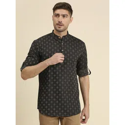 RAJUBHAI HARGOVINDAS Geometric Printed Band Collar Pure Cotton Straight Short Kurta-picture-33