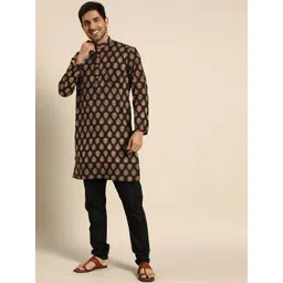 RAJUBHAI HARGOVINDAS Men Black & Maroon Ethnic Motifs Printed Handloom Kurta-picture-32