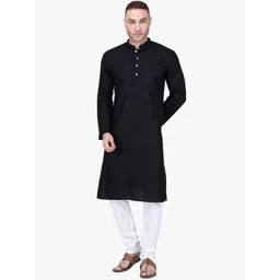 RAJUBHAI HARGOVINDAS Men Black & White Solid Kurta with Pyjamas-picture-23
