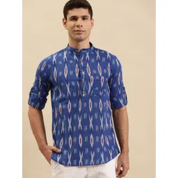 RAJUBHAI HARGOVINDAS Men Blue Ikat Cotton Woven Design Kurta-picture-24