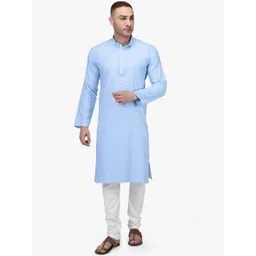 RAJUBHAI HARGOVINDAS Men Blue Solid Premium Cotton Kurta with Pyjamas-image-20