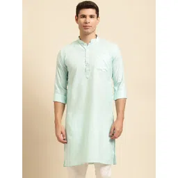 RAJUBHAI HARGOVINDAS Men Blue Solid Straight Kurta-picture-33