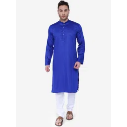 RAJUBHAI HARGOVINDAS Men Blue Solid Straight Kurta-picture-16