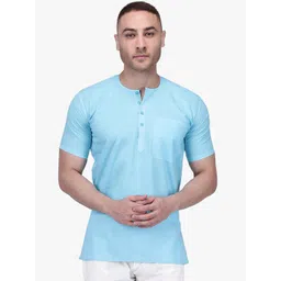 RAJUBHAI HARGOVINDAS Men Blue Solid Straight Kurta image 1