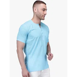 RAJUBHAI HARGOVINDAS Men Blue Solid Straight Kurta image 4