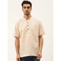 RAJUBHAI HARGOVINDAS Men Cream-Coloured Solid Straight Kurta-picture-26