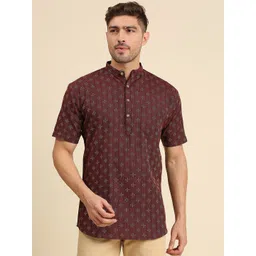 RAJUBHAI HARGOVINDAS Men Ethnic Motifs Woven Design Pastels Cotton Kurta-picture-39